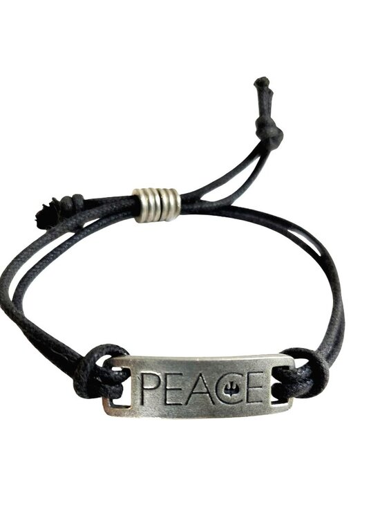 Unknown Jewelry - Peace Statement Bracelet with Adjustable Black Cord and Metal ID Style Plate